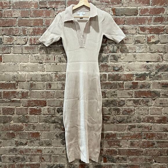 Caroline Constas Ribbed Knit Crochet Collar Midi Dress Size Medium - Picture 2 of 7
